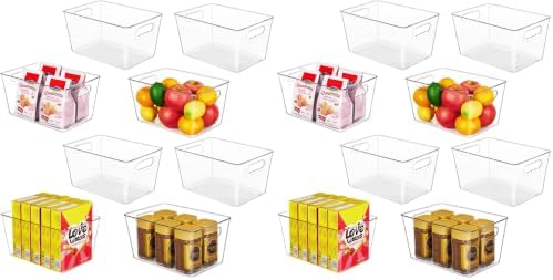YIHONG 16 Pack Clear Pantry Organizer Bins,Plastic Storage Containers with Handle for Kitchen,Freezer,Cabinet,Closet,Bathroom Under Sink Organization