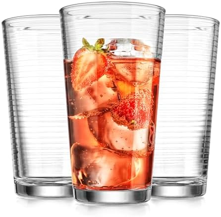 Glaver's Drinking Glasses Set of 10 Highball Glass Cups, Premium Quality 17 Oz. Coolers, Ribbed Glassware. Ideal for Water, Juice, Cocktails, and Iced Tea. Dishwasher Safe.