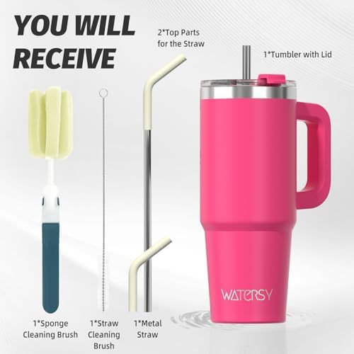 20 oz Tumbler with Handle,Tumbler with Lid and Straw,Double Wall Insulated Cup Stainless Steel Travel Mug(Cold for 34 Hours),Water Bottle for Iced Tea,Coffee,Cold Beverages(Gloss Pink)