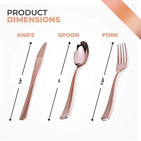 Rose Gold Plastic Silverware Set (160 Bulk Pack) Disposable Cutlery Utensils, 80 Forks, 40 Knives, 40 Spoons, Heavy Duty Rose Gold Flatware For Holidays, Parties, Dinners, Weddings, and Occasions