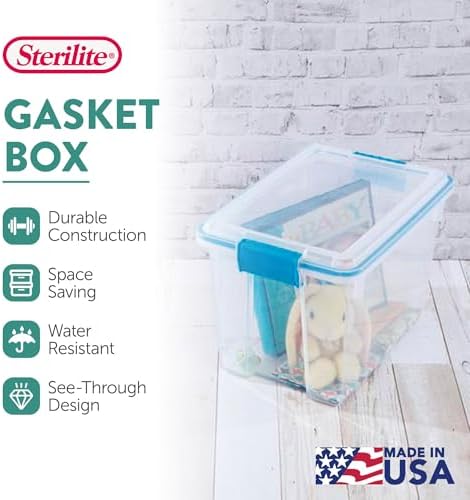 Sterilite Gasket Storage Box with Lids for Home & Office, 20 Quart, 18-Pack