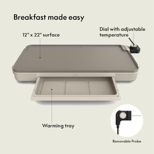 bella 12 x 22 Electric Griddle with Warming Tray, Ceramic Nontoxic, Oatmilk