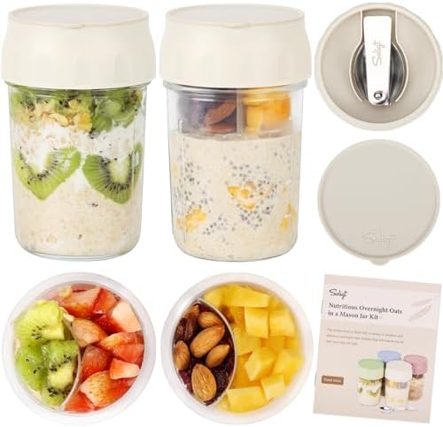 SOLIGT 2 Pack Overnight Oats Containers with Lids (Oat White/Oat White)
