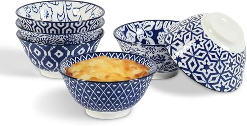 Selamica Ceramic 4 oz Dipping Bowls for Side Dishes, Set of 6, Vintage Blue