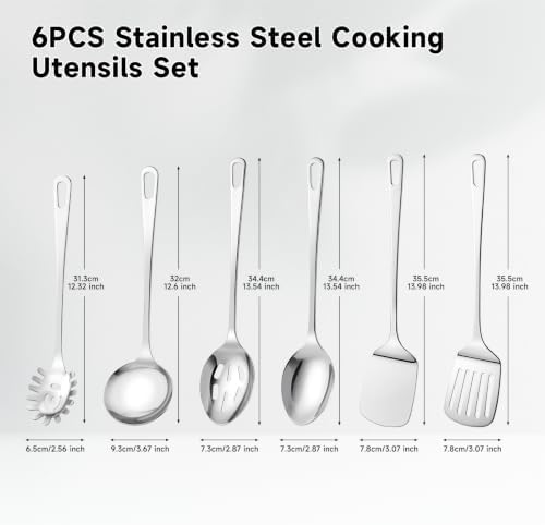 6PCS Stainless Steel Cooking Utensils, Kitchen Metal Spatula Set