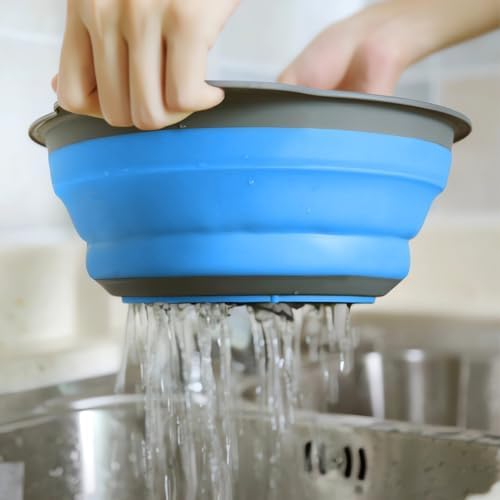 Collapsible Colander Set of 3, Space-Saving Foldable Strainer for Kitchen