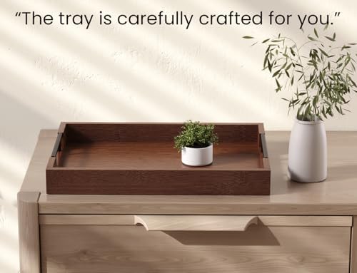 Fibogollo Bamboo Serving Trays with Metal Handles,Large(Brown)