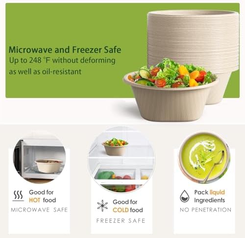 Homestockplus Large Disposable Bowl - Heavy Duty Paper Bowls - Made from Sugarcane and Bamboo Fiber, Microwave Safe - 48 Oz Paper Bowls for Soup, Salad, Ramen, Popcorn, etc.[50/Pack] (Pack of 3)