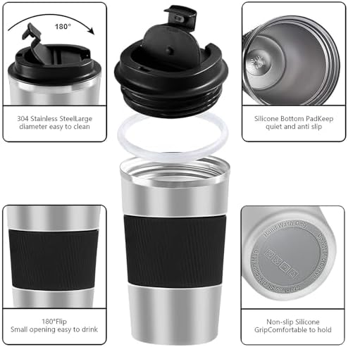 Insulated Travel Coffee Mug, Stainless Steel Coffee Cup with Leakproof Lid