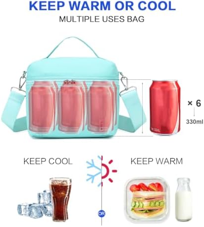 NOL Insulated Lunch Bags for Women Cooler Bag Lightweight Nylon Waterproof Lunch Box for Work Cyan Small 4L