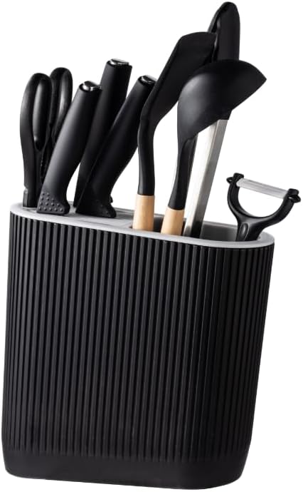 Gooda Knife Set with Block,9 Pieces Kitchen Knives and Heat Resistant Silicone Kitchen Utensils Set with Wooden Handle,Ideal Cooking Tools for Kitchen