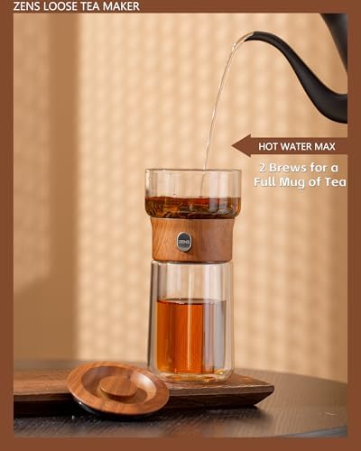 ZENS Glass Infuser Teapot, One Touch Tea Maker for Loose Leaf Tea, Walnut
