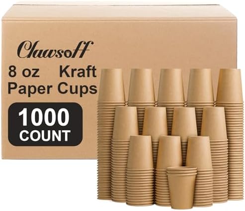 Clawsoff 1000 Pack 8 oz Paper Cups Brown Kraft Disposable Paper Coffee Cups