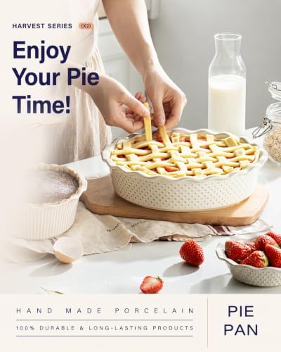 getstar Ceramic Deep Pie Pan Set of 2, 9 inch Pie Dish for Baking, Non-Stick, Oven & Dishwasher Safe, Farmhouse Decor Quiche Baking Dish, Pie Plate, Deep Dish Pie Pan