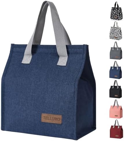 TELLUMO Insulated Lunch Bag for Men Women, Large Reusable Leakproof Lunch Box Container, Small Portable Thermal Snack Bag, Reusable Travel Office Work Beach Cooler Tote Bag for Adults, Blue