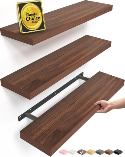 BAYKA Walnut-Like Floating Shelves 22.5in, 3Pack, Wall Mounted Wall Decor