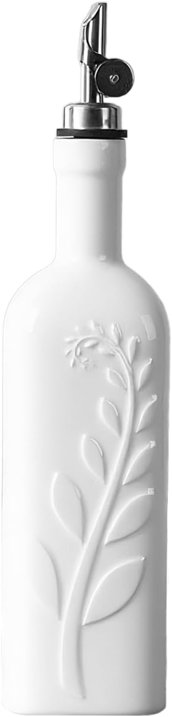 20 Oz Olive Oil Dispenser Bottle with Spout, Ceramic Large Oil Dispenser for Kitchen, Relief Opaque Oil Cruet Vinegar Container Suitable for Storage Oil, Vinegar, Soy Sauce for Housewarming Gifts