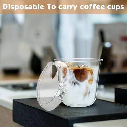 Baderke 100 Pcs Round Bottom Plastic Cups with Lids Clear Togo,10 Oz