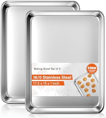 Baking Sheet Set of 2, Commercial Grade Stainless Steel Cookie Sheets for Baking, 18 x 13 Inch Thicker Large Baking Pans Oven Tray, Warp Resistant Nonstick Half Sheet Pan, Nontoxic & Heavy Duty