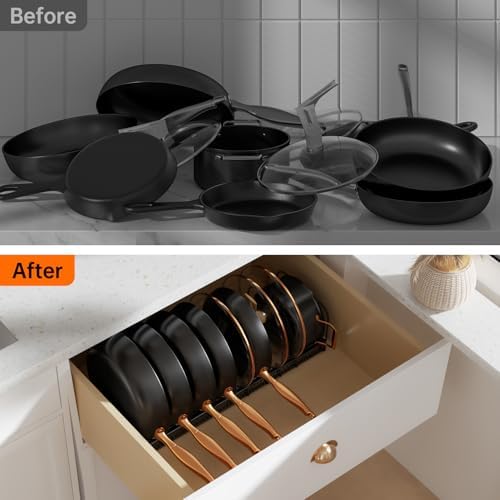 MUDEELA Expandable Pot Pan Lid Organizers inside Cabinet, 20 Divider-Black