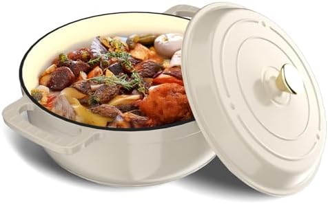 Bonnlo 7.5QT Round Dutch Oven, Enameled Cast Iron Dutch Oven Pot with Lid & Dual Handles, Oven Safe Up to 500° F, for Sourdough, Bread Baking, Stews and Roasting, White