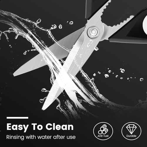 2 Pack Sharp Kitchen Scissors Set with Magnetic Holder, White