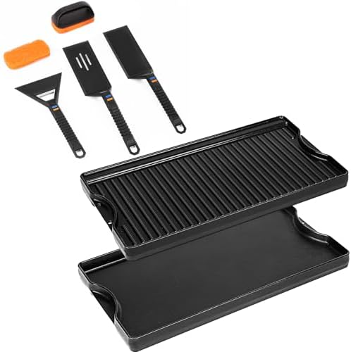 Utheer Reversible Griddle Kit, 19.5 x 10.5 Inch Ceramic Cast Iron Flat Top