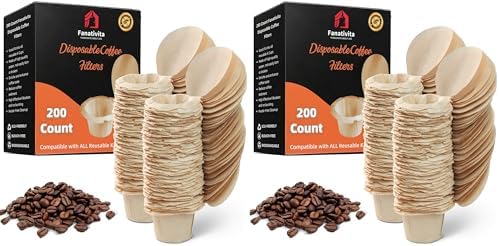 200 Count Fanativita K Cup Filters Disposable with Genius Lid Design, Fit All Reusable K Cups for Keurig (Unbleached) (Pack of 2)