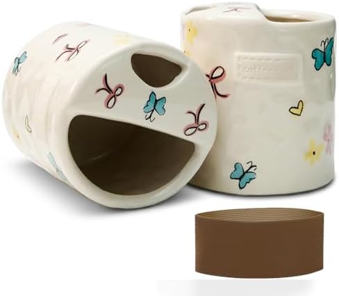 Ceramic Travel Mug with Half Lid, Handmade Butterfly Pottery Mug