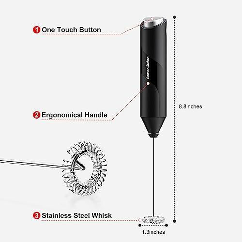 Bonsenkitchen Milk Frother for Coffee, Battery Operated, Black