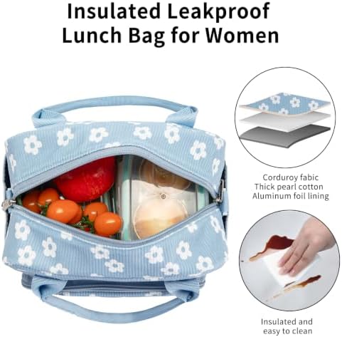 Lunch Bag Women Lunch Box for Women Adult Cute Insulated Lunch Bag Lager Cooler Lunch Tote Bags for Work Picnic (Blue-Flower)