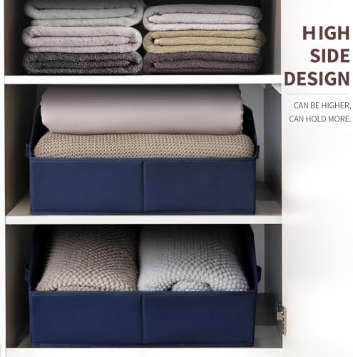Homsorout Closet Baskets for Shelves Trapezoid - Decorative Storage Baskets with Handle, Closet Bins for Organization, Shelf Storage Bins for Clothes, Books, Home, Office, 3 Pack, Navy Blue