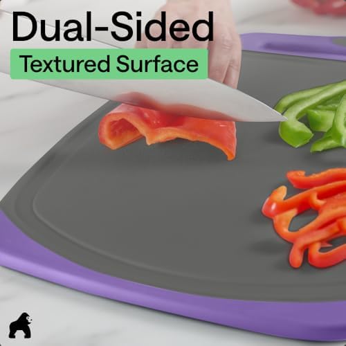 GORILLA GRIP BPA-Free Reversible Cutting Board, Set of 3, Gray Purple