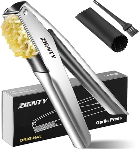 Garlic Press Stainless Steel, Garlic Mincer Tool No Need to Peel