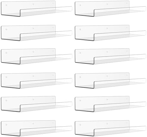 upsimples 12 Pcs 15" Acrylic Shelves for Wall Display and Storage, Clear