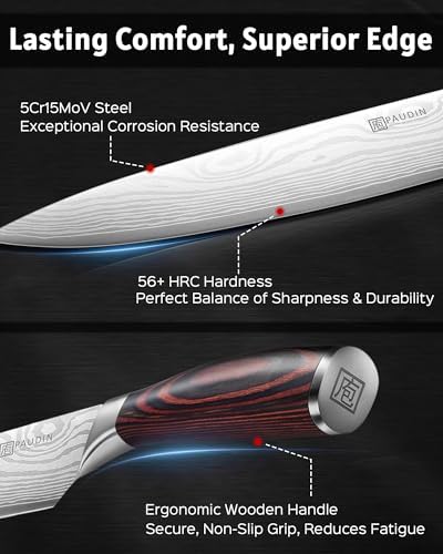 PAUDIN Kitchen Knife Set with Block, 14 Pieces Knife Sets for Kitchen with Block, High Carbon German Stainless Steel Sharp Chef Knife Set with Ergonomic Pakkawood Handle