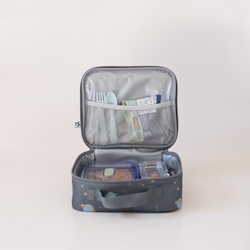 Tiny Twinkle Insulated Lunch Box for Girls and Boys | Durable and Reusable for School & Travel | Ages 3 and Up | Waterproof and Easy to Clean | PFAs and BPA Free（Space）
