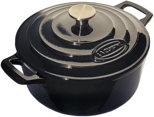 La Cuisine Enameled Cast Iron Dutch Oven Casserole Pot with Lid, Internal Matte Black Enamel Coating 5 QT 10.5" / 26cm Ø For GalssTop Stove, Oven-Safe 550°F/276°C Glossy Black