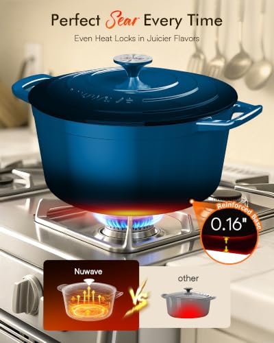 Nuwave 6 Qt PFAS-Free Enameled Cast Iron Dutch Oven Pot with Lid, Santorini