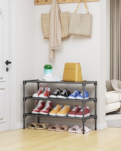 Kitsure Shoe Rack - Non-Woven Shoe Rack Shelf, 27.5" Wide - 3 Tier, Black