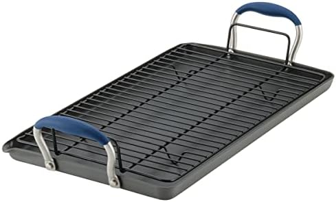 Anolon Advanced Hard Anodized Nonstick Double Burner Griddle with Multi-Purpose Rack, 10-Inch by 18-Inch, Indigo
