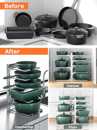 MUDEELA 8-Tier Heavy Duty Pots and Pans Organizer, 15.83" H Sliver