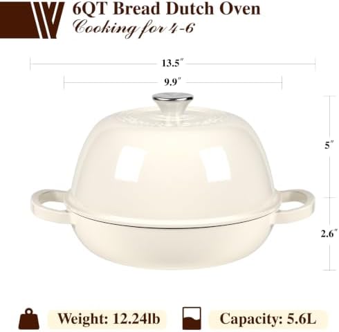 Umite Chef 6QT Enameled Cast Iron Dutch Oven for Bread Baking