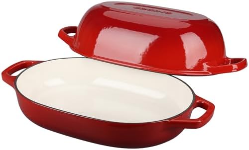 EDGING CASTING Enameled Cast Iron Oval Dutch Oven Pot with Lid, Dutch Oven for Sourdough Bread Baking, Bread Oven, Bread Dutch Oven, Oval Bread Pan, 7qt, Red
