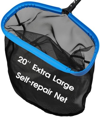TidyMister 20'' Self-Repair Pool Skimmer Net Pool Cleaning Net with Heavy Duty Nylon Mesh, Aluminum Frame, Deep Debris Bag, for Above Ground Pool In-ground Pool Leaf Rake Net (Without Pole)