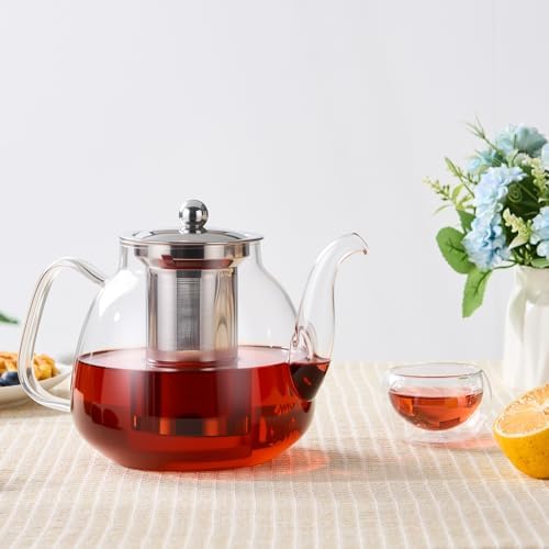 PARACITY Tea Pot with Infuser and Lid, 40 oz Stovetop Glass Kettle, Clear