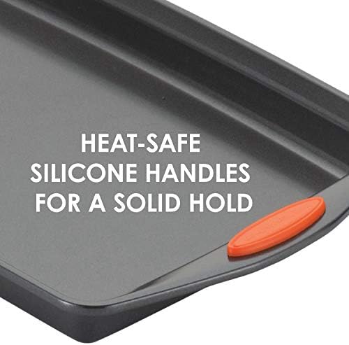 Rachael Ray Yum-o! Bakeware Oven Lovin' Nonstick Loaf Pan, 9-Inch by 5-Inch Steel Pan, Gray with Orange Handles (Pack of 6)