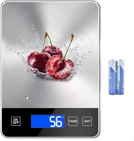 Digital Kitchen Scale, 33lb Food Scale Precisely Measures Grams and Ounces for Baking, Cooking, and Meal Prep, 304 Stainless Steel Weight Scale for Food with LCD Display, Batteries Included