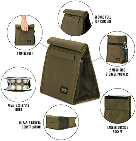2nd Childhood Insulated Lunch Bag for Men, Durable & Reusable, Green