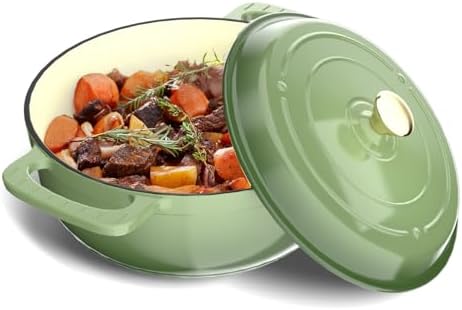 Bonnlo 6QT Round Dutch Oven, Enameled Cast Iron Dutch Oven Pot with Lid & Dual Handles, Oven Safe Up to 500° F, for Sourdough, Bread Baking, Stews and Roasting, Green